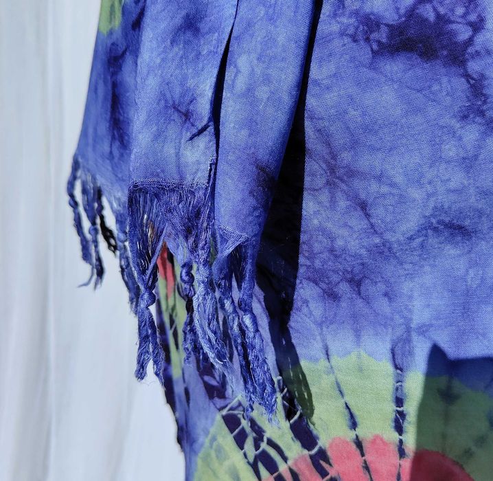 Duża chusta szal tie dye barwiona boho bohemian hippie etno niebieska