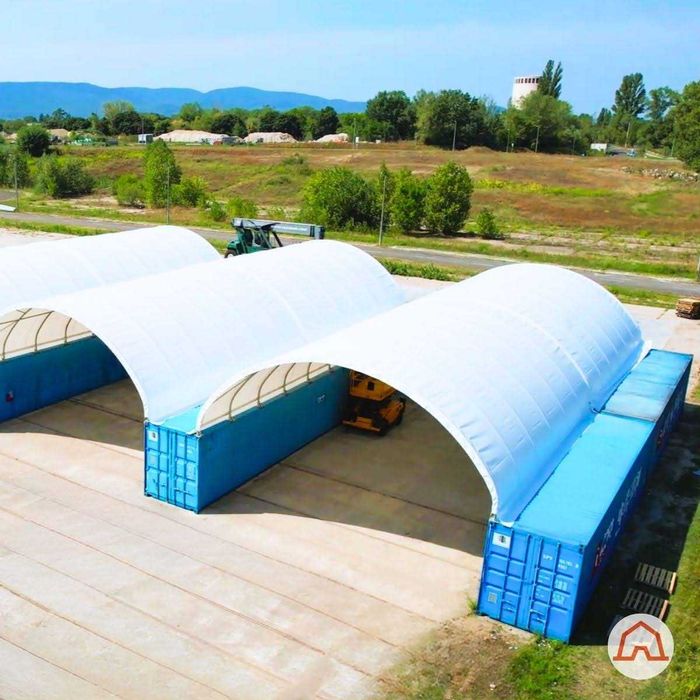 Zadaszenie kontenerów łukowa hala namiotowa 12x12 m kontenerowa morski