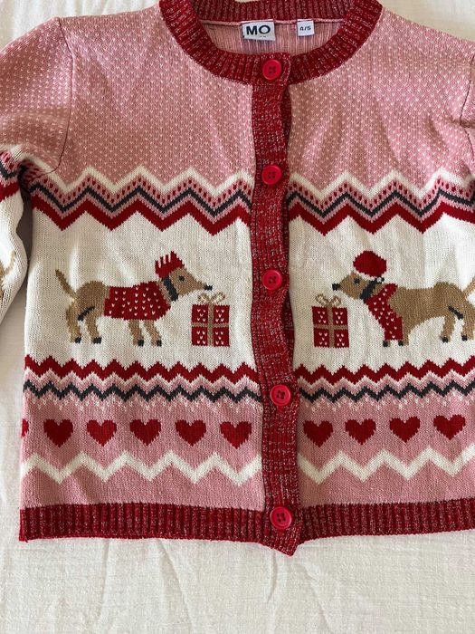Casaco de malha de Natal MO kids rosa com cães salsicha, 4-5 anos