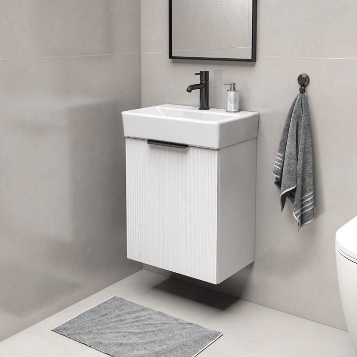 Szafka łazienkowa ORiSTO z umywalką 45 cm, ryflowana, dąb lub biała