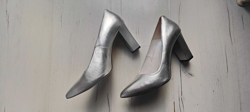 Buty damskie srebrne skórzane Polański