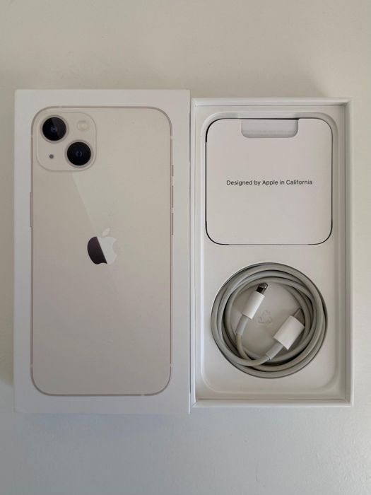 iPhone 13, 128 GB, Branco, Bom estado, Caixa + cabo + 2 capas oferta