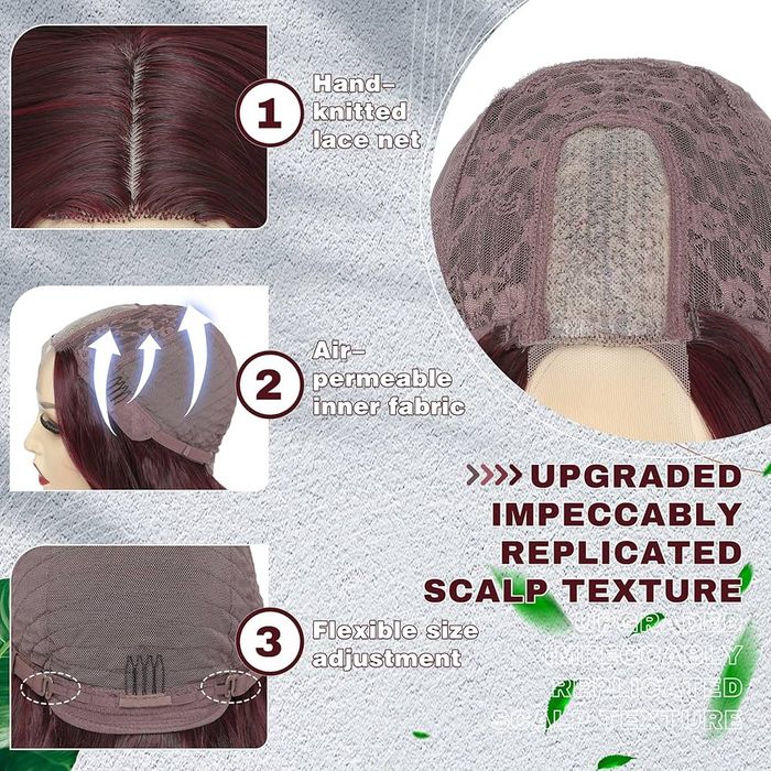 BUPPLER Cosplay Długa Burgundia Peruka Syntetyczna 71cm