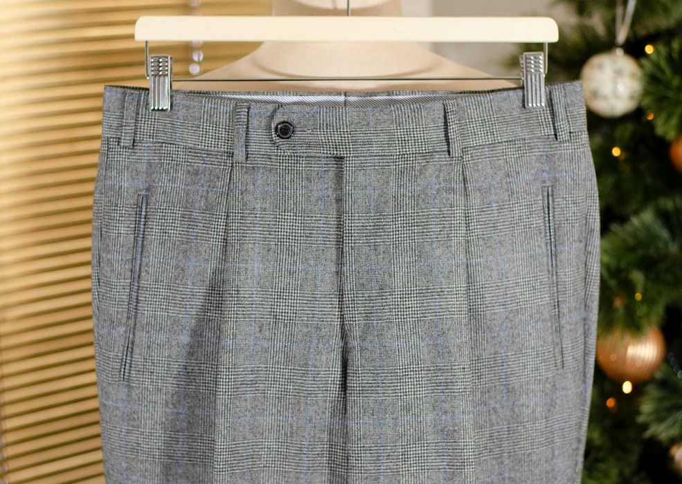 Nowe spodnie flanelowe 100% wełna, r46-48, POW, krata, zakładki