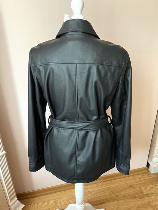 Kurtka skórzana długa na wiosne jesień vintage 90s płaszcz skórzany