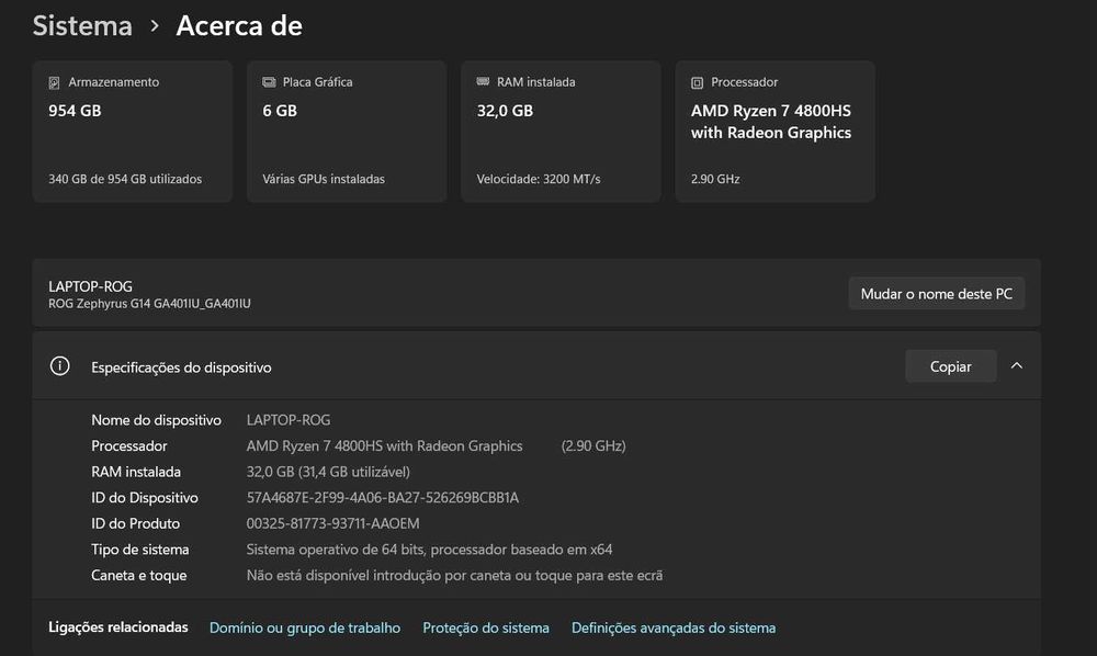 Asus Rog Zephyrus g14 1TBSSD/32 GB RAM
