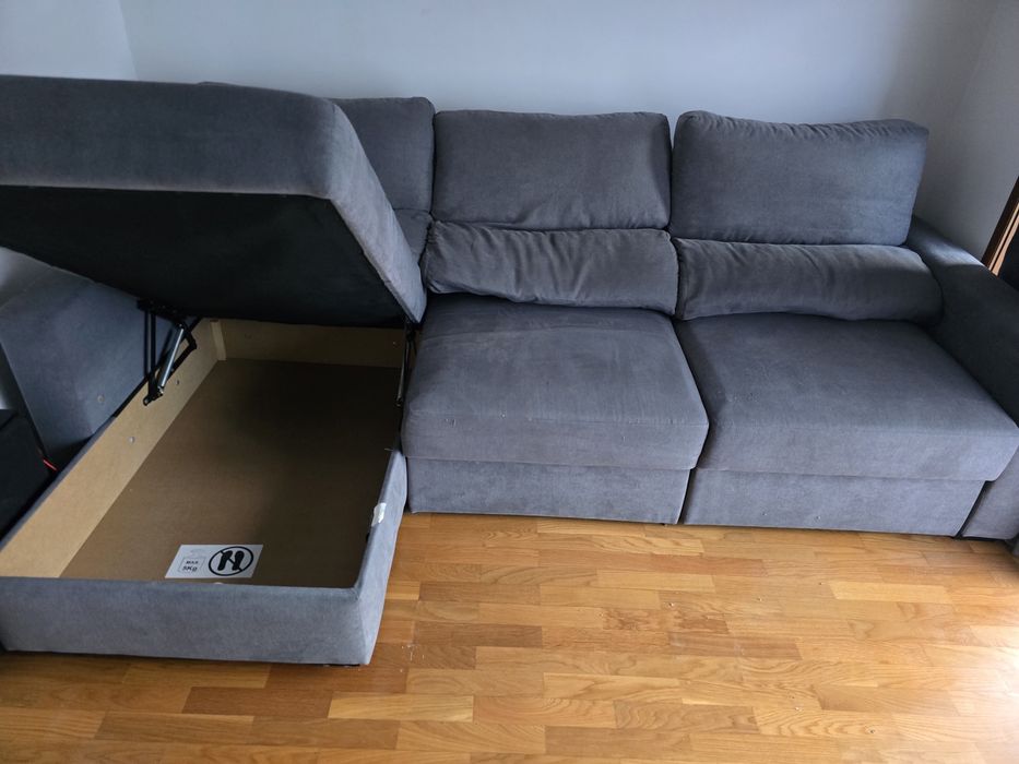 Sofá cama reclinável com chaise longue cinza