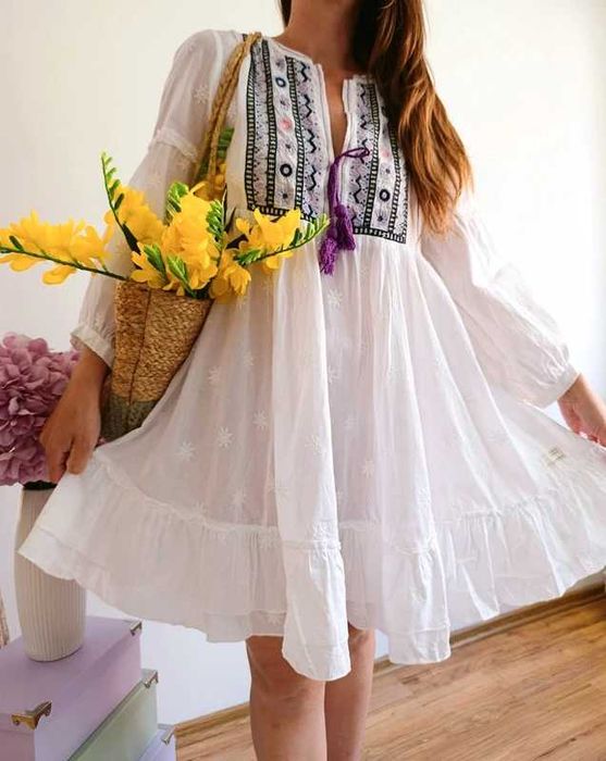 Odd Molly biała haftowana sukienka boho Y2K romantic