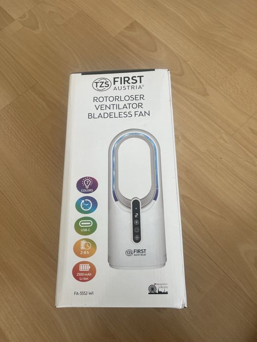 Bezwirnikowy wentylator biurkowy z lampką nocną i minutnikiem.