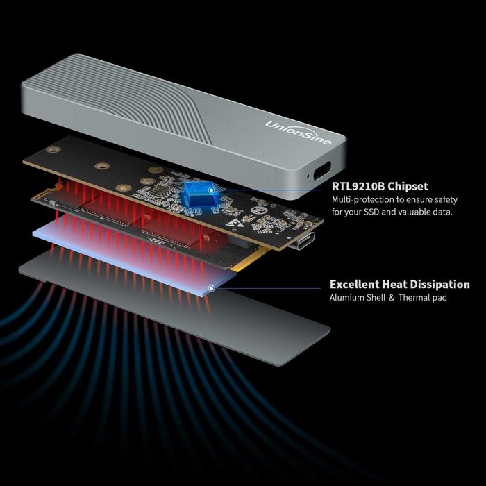 Корпус для SSD Dual Protocol M2 NVMe/SATA до 10Gbps M.2 Type C MD202 ...