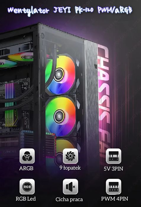 Wentylator JEYI 120mm aRGB / PWM Aura Sync RGB - biały