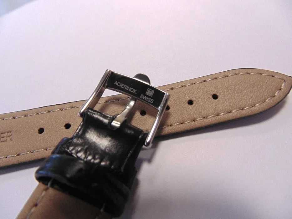 Pasek skórzany 18mm czarny do zegarka Omega klamra z logo