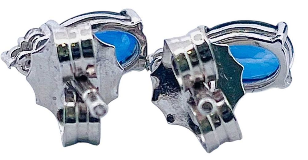 brincos 18k ouro branco safira e diamante