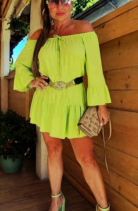 Neonowa tunika hiszpanka seledynowa uni L-XXL