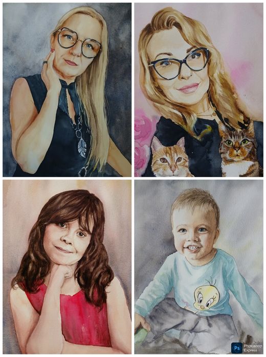 Portret ze zdjęcia obraz akwarelowy