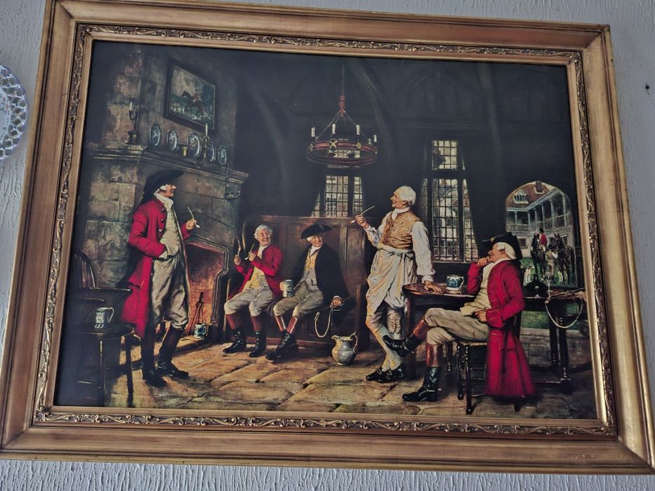 Quadro antigo com caçadores