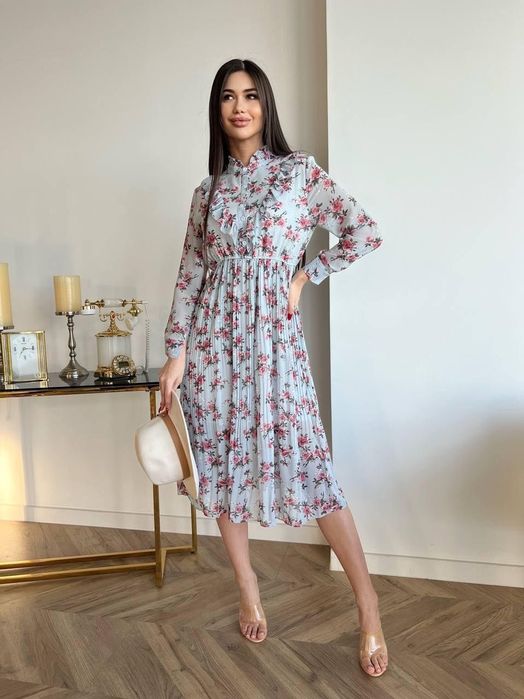 Сукня шифон плісирована платье плисировка миди