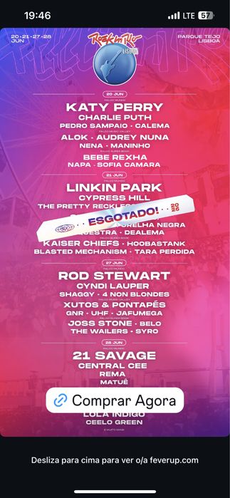 Entrada Rock in rio 21/6