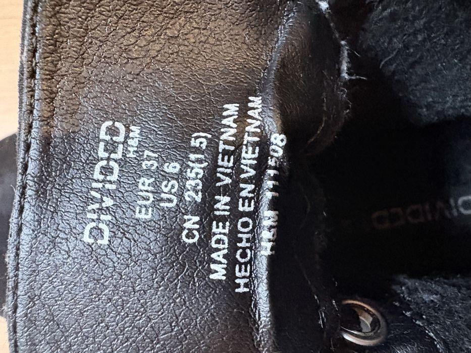 Botki Damskie H&M Divided Czarne 37 Zamszowe Sznurowane Używane bdb