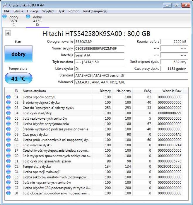 Dysk Hitachi 80GB SATA Travelstar 2,5 do Laptopa
