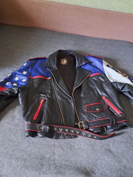 Куртка кожаная мужская байкерская
