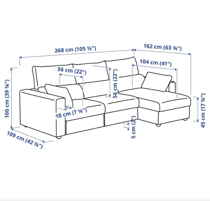 Sofá ESKILSTUNA IKEA 3 lugares com chaise longue – Cinzento