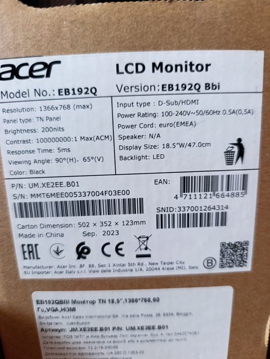 Монітор Acer eb192q
