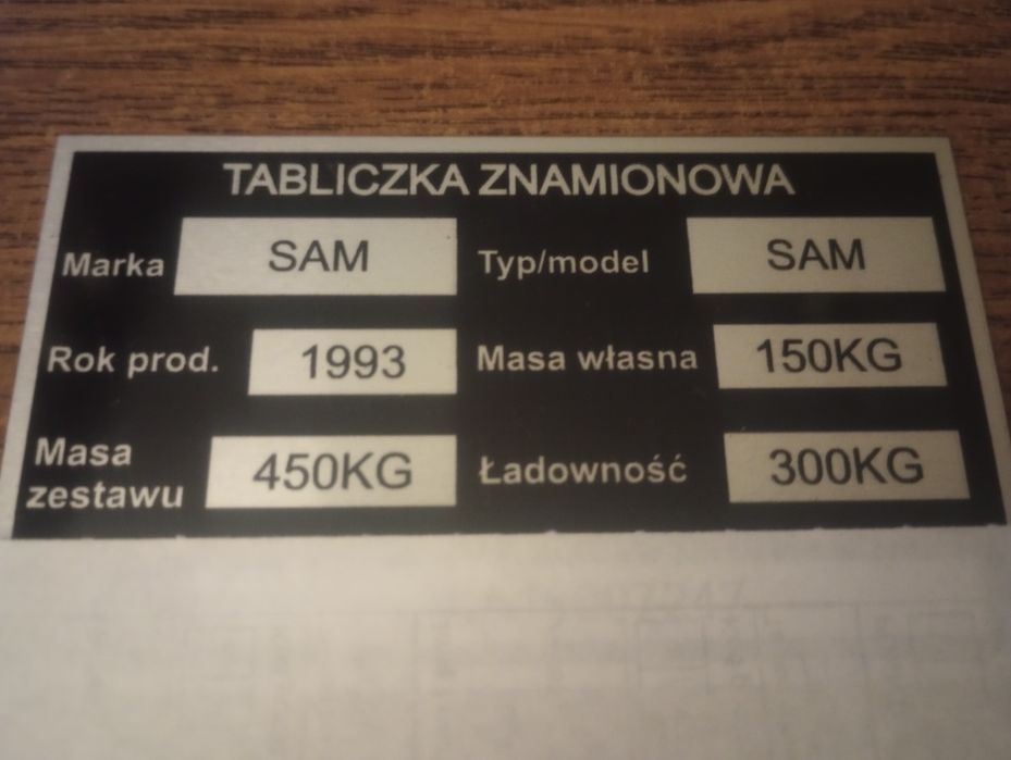 Przyczepka SAM zarejestrowana OC DMC 450KG -POZOSTAŁOŚCI...