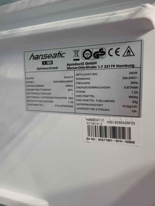 Zamrażarka hanseatic (Liebherr) 260 L szufladowa Srebrna Inox [Gwar]