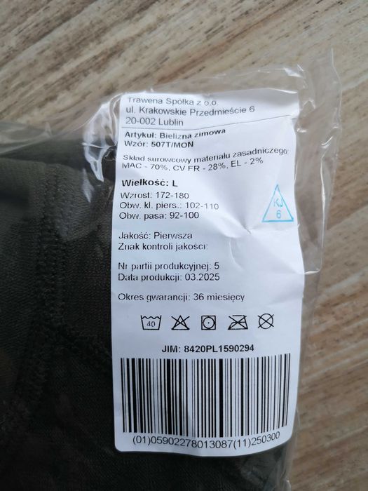 Bielizna zimowa wzór 507T rozmiar L