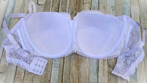 biustonosz półusztywniany biały 90C koronkowy  na fiszbinach