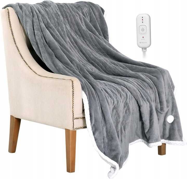 Comfytemp koc elektryczny 160x130 cm szaro-biały flanela 3 stopnie