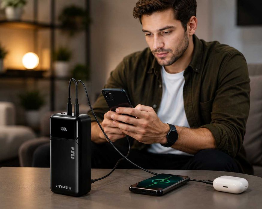 Потужний портативний акумулятор AWEI PA 105 павербанк 40000mah POWER BANK 22,5W