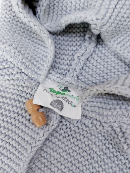 Gruby bawełniany sweterek sweter szary z kapturkiem miś