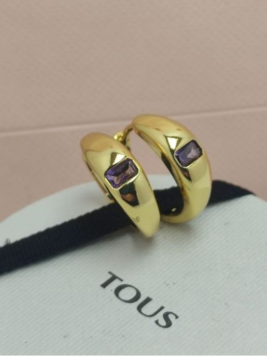 Kolczyki z misiem żółte srebro vermeil 925 z ametystem