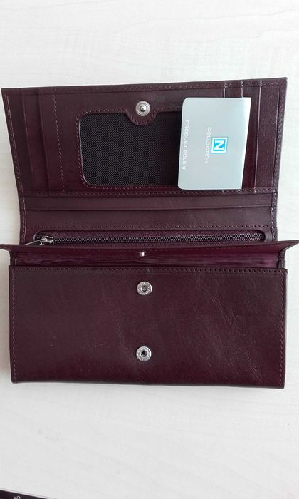 Portfel damski / portmonetka, kolor burgundowy, skóra naturalna, nowy