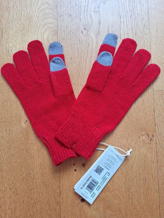 Czerwone rękawiczki adidas  v logo grove knit gloves