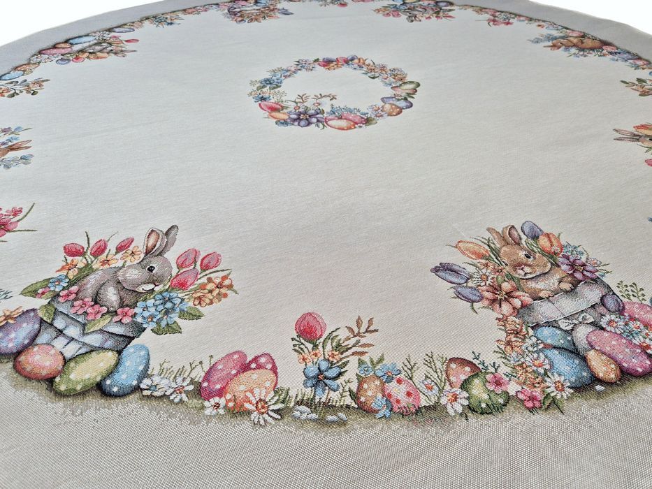 Obrus Wielkanocny okrągły średnica 165 cm 1289LI Zajączki