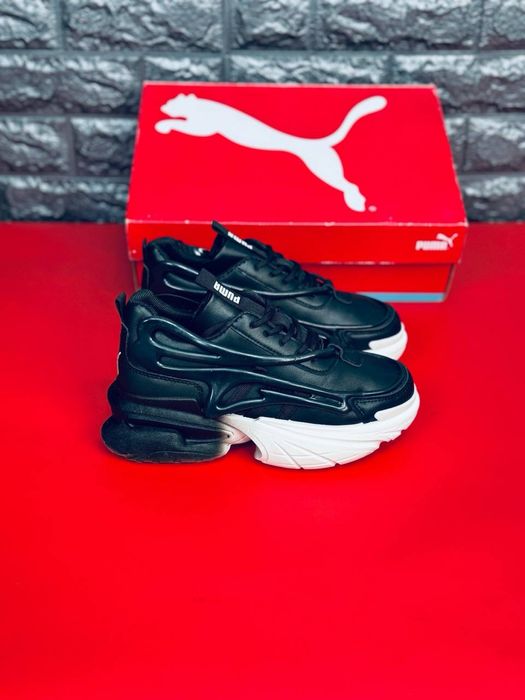 Кожаные черные кросовки на платформе Puma / черно белые женские красивки пума 36 размер / цена 499 грн / успей забрать