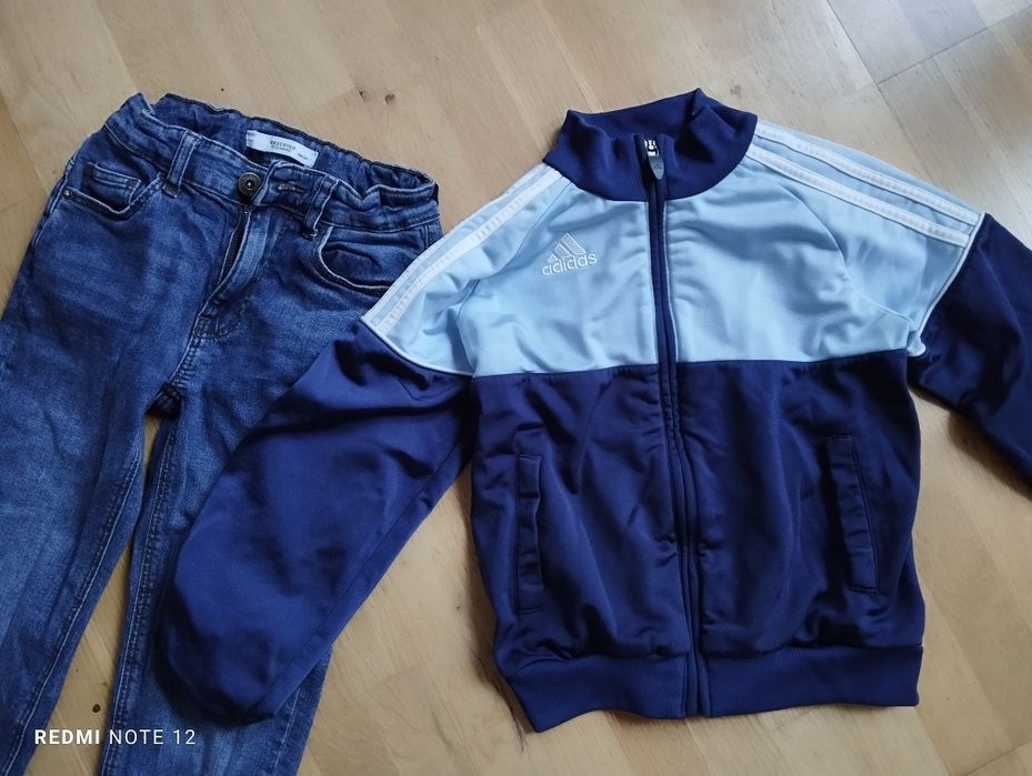 Bluza ADIDAS 128 i jeansy RESERVED 134