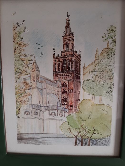 Quadro com moldura verde, dimensões 25x20cm
