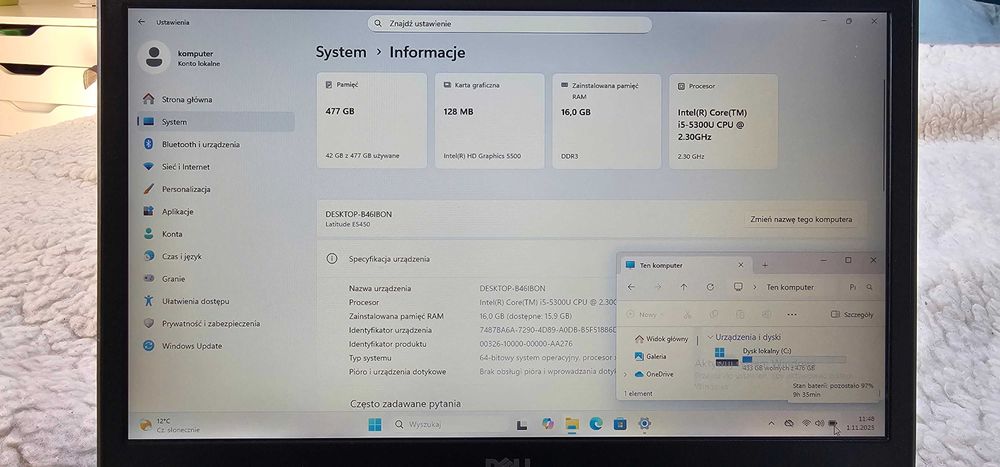 DELL 15,6/HD/16GB/512ssD/Win11/HDMI/WIFI/Bluetooth/Bateria7godzin