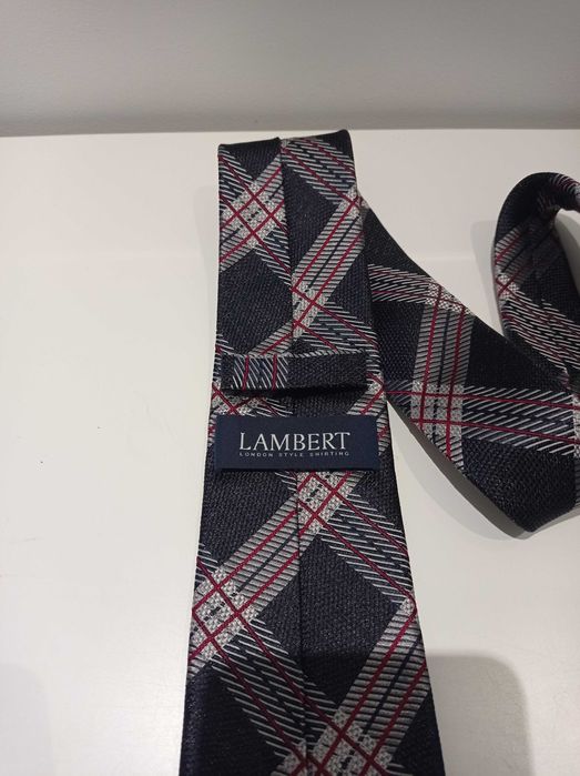 Jedwabny krawat Lambert – krata navy/burgund/srebro