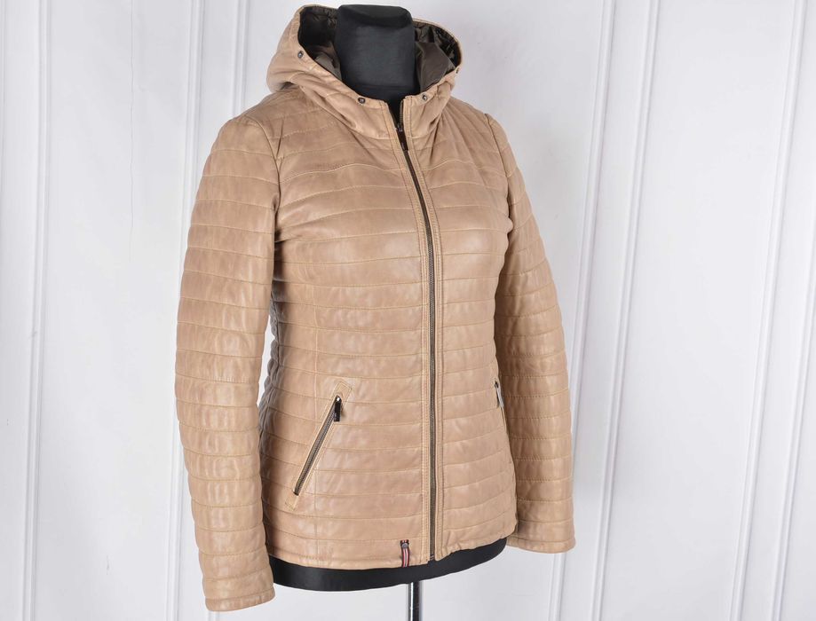 OAKWOOD kurtka skórzana damska Nappa 42 XL beżowa kaptur Thinsulate