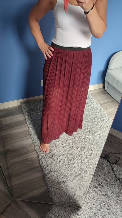 Piękna  bordowa plisowana spódnica maxi  M