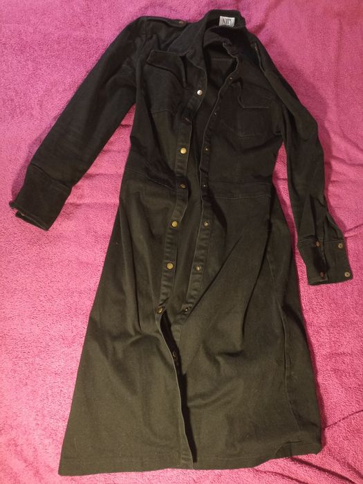 Sukienka płaszczyk bawełna zapinana czarna S M alternative vintage 90s
