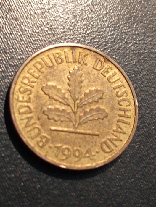 2 moedas 5 Pfennig - Alemanha Germany - Letra A 1994/Letra D 1995 RFA