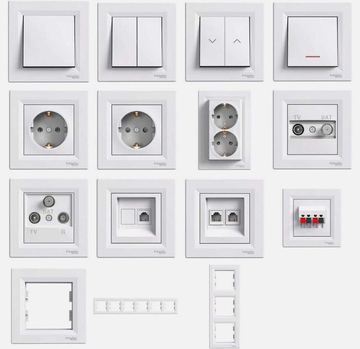 Schneider Asfora • Розетки та Вимикачі-ОПТ ціни-Безкоштовна Доставка