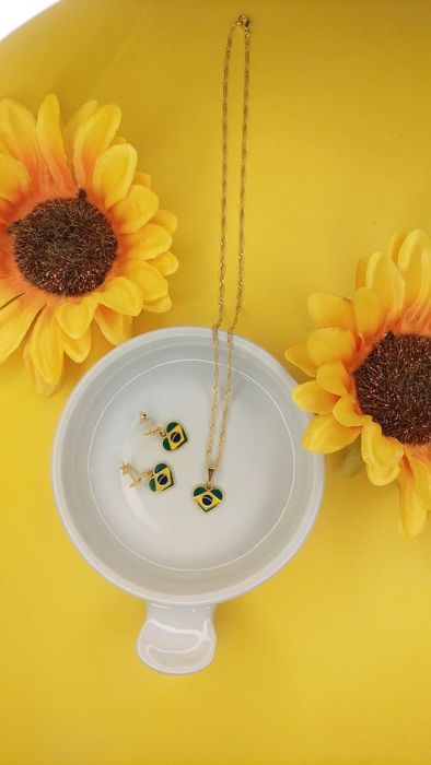 Conjunto Brasil, semijoia de qualidade,  folheado a ouro 18.