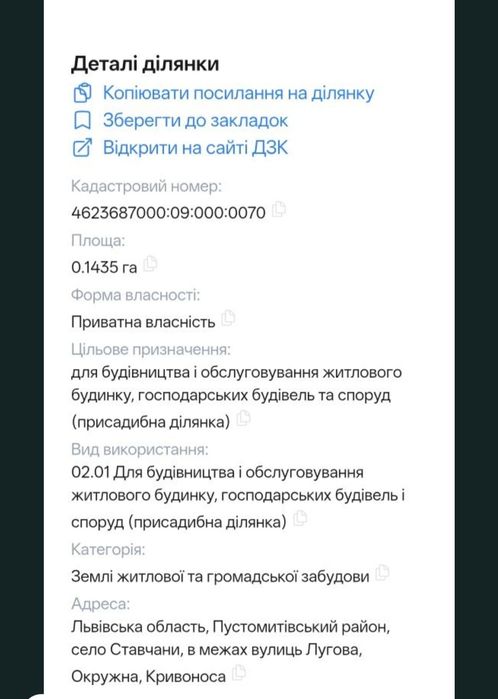 Земельна ділянка під забудову в селі Ставчани